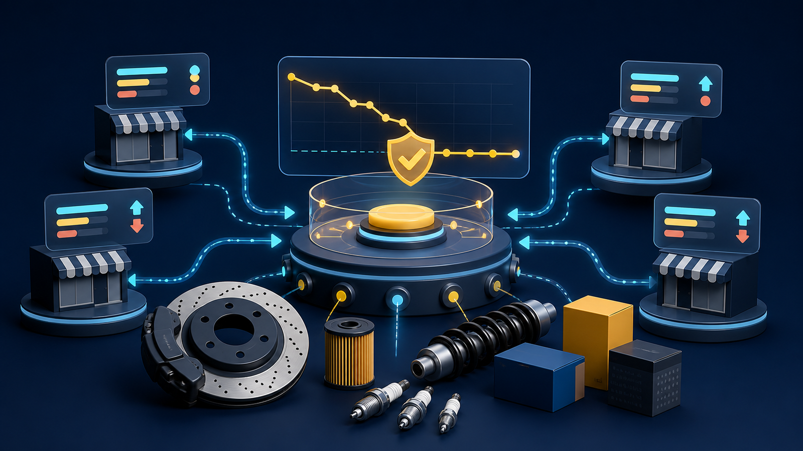 Auto parts price monitoring system comparing retailers while protecting profit margins
